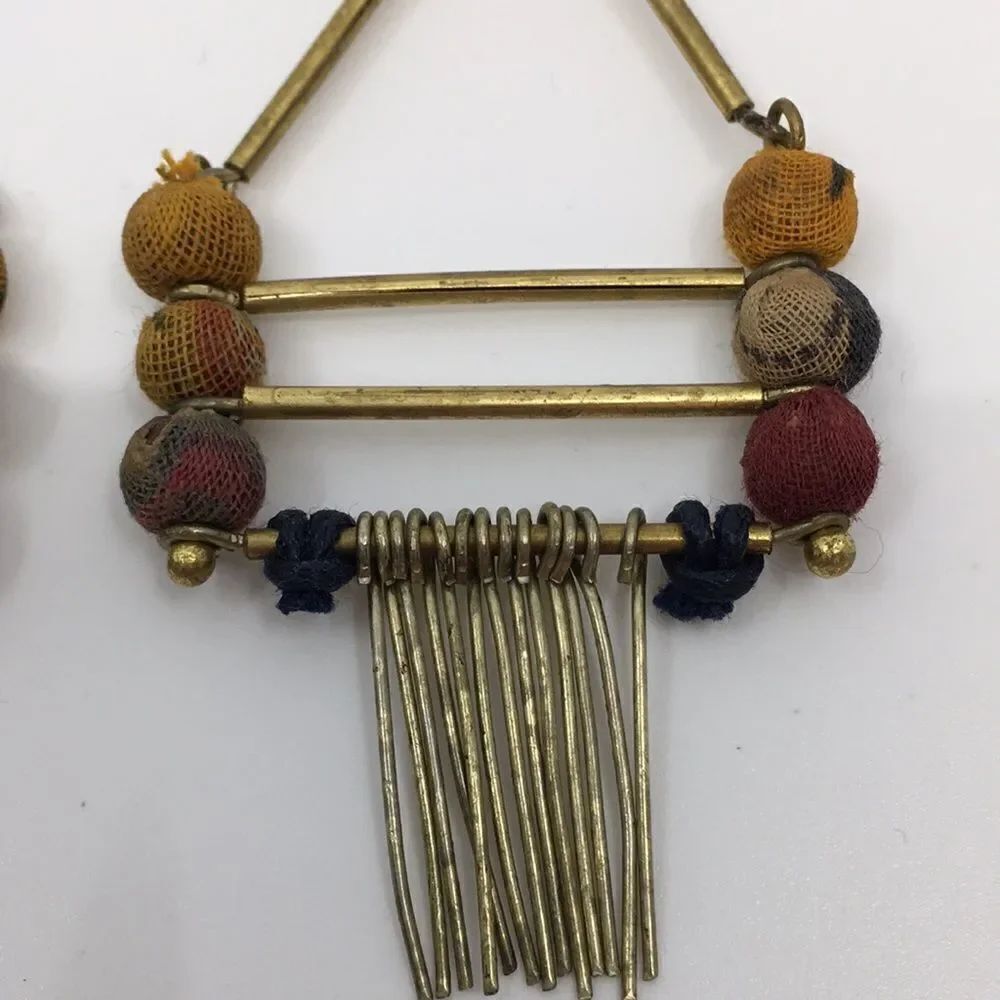 Indian Dangly Triangle Boho Earrings Made of recycled Saris! - Picture 8 of 11